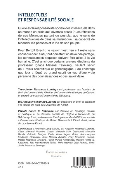 Intellectuels et responsabilité sociale, Mélanges en l'honneur du professeur Ignace Matensi Takikangu (9782140270369-back-cover)