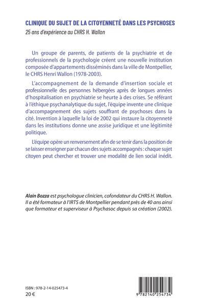 Clinique du sujet de la citoyenneté dans les psychoses, 25 ans d'expérience au CHRS H. Wallon (9782140254734-back-cover)