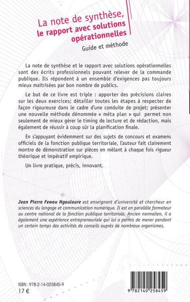 La note de synthèse, le rapport avec solutions opérationnelles, Guide et méthode (9782140258459-back-cover)