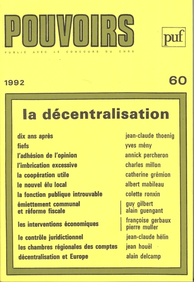 Pouvoirs, n° 60, La Décentralisation (9782130445838-front-cover)