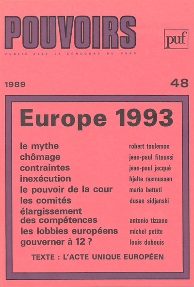 Pouvoirs, n° 48, Europe 1993 (9782130423775-front-cover)