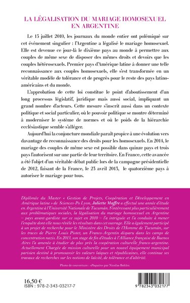 La legalisation du mariage homosexuel en Argentine (9782343032177-back-cover)