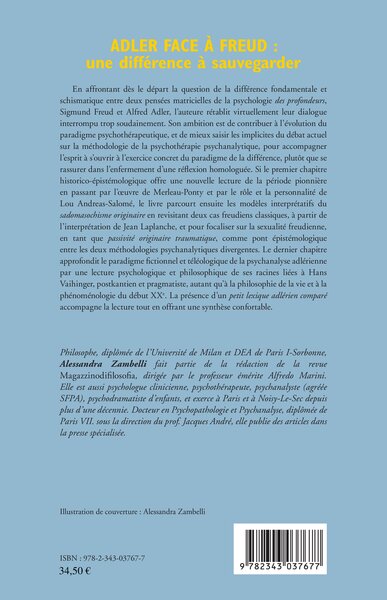 Adler face à Freud : une différence à sauvegarder, Dialogue intime entre les deux matrices de la psychothérapie psychanalytique (9782343037677-back-cover)