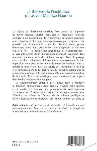 La théorie de l'institution du doyen Maurice Hauriou (9782343012872-back-cover)