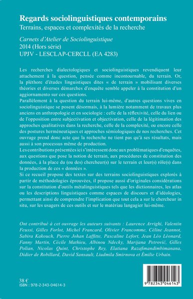 Regards sociolinguistiques contemporains, Terrains, espaces et complexités de la recherche (9782343046143-back-cover)