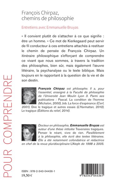 François Chirpaz chemins de philosophie, Entretiens avec Emmanuelle Bruyas (9782343044361-back-cover)