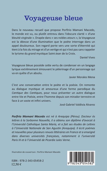 Voyageuse bleue, Traduit de l'espagnol (Pérou) par Sophie Ferreira Ramos - Préface de Daniel Vives (9782343054582-back-cover)