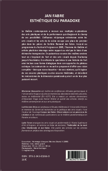 Jan Fabre, Esthétique du paradoxe (9782343018669-back-cover)