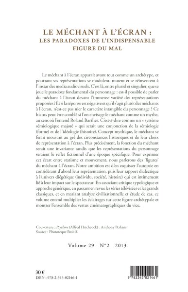 Cycnos, Le méchant à l'écran :, les paradoxes de l'indispensable figure du mal - N° 2 - 2013 (9782343021461-back-cover)