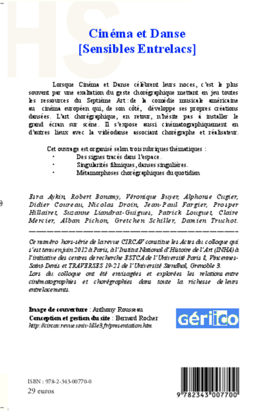 Cahiers du CIRCAV, Cinéma et Danse, (Sensibles Entrelacs) - (Hors série) (9782343007700-back-cover)
