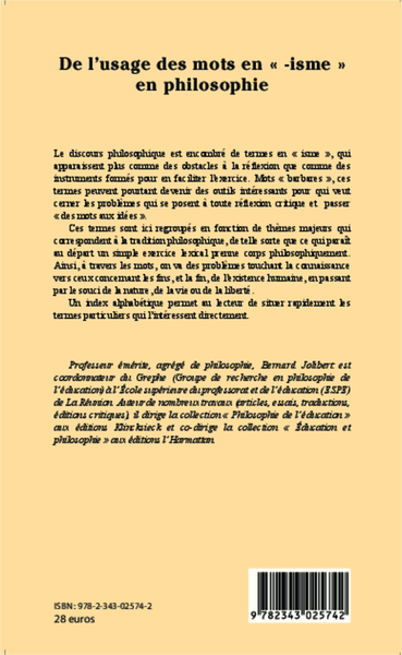 De l'usage des mots en "-isme" en philosophie (9782343025742-back-cover)