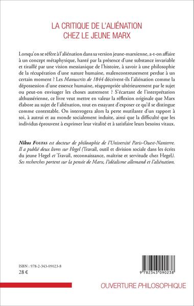 La critique de l'aliénation chez le jeune Marx (9782343090238-back-cover)