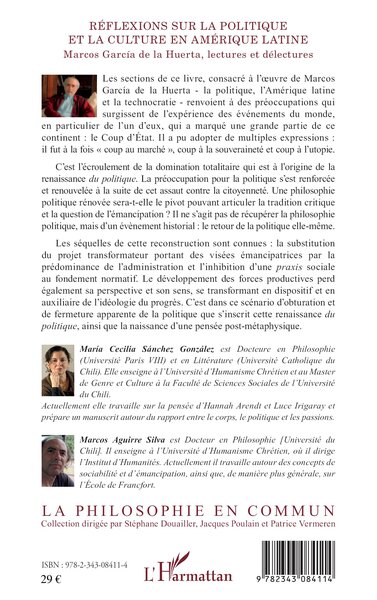 Réflexions sur la politique et la culture en Amérique latine, Marcos García de la Huerta, lectures et délectures (9782343084114-back-cover)