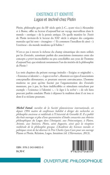 Existence et identité, Logos et technê chez Plotin (9782343048550-back-cover)