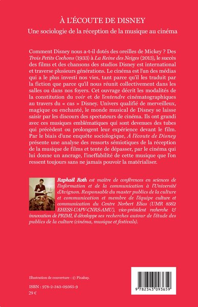 À l'écoute de Disney, Une sociologie de la réception de la musique au cinéma (9782343093659-back-cover)