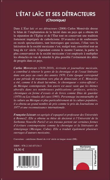 L'état laïc et ses détracteurs, (Chronique) (9782343071343-back-cover)
