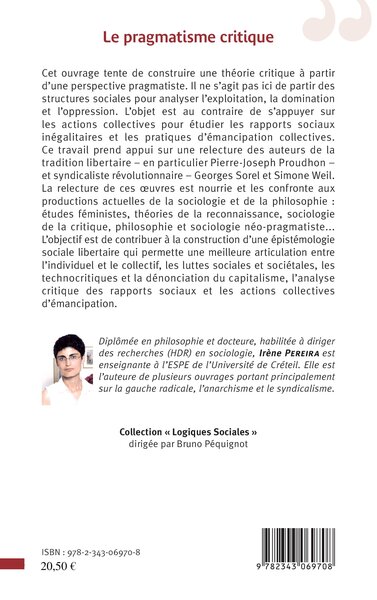 Le pragmatisme critique, Action collective et rapports sociaux (9782343069708-back-cover)