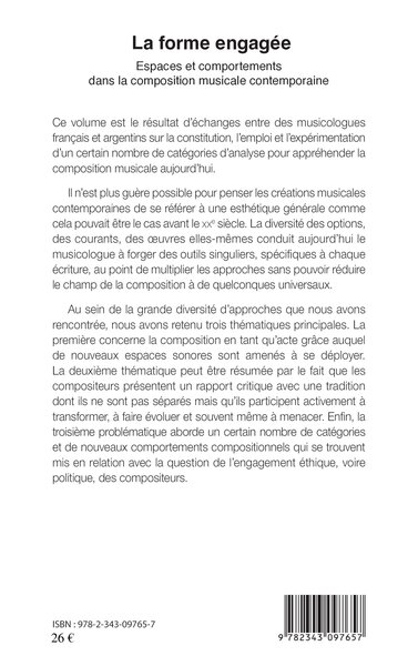 La forme engagée, Espaces et comportements dans la composition musicale contemporaine (9782343097657-back-cover)