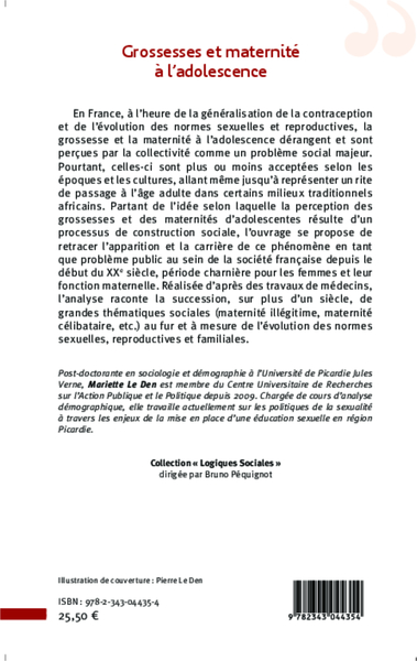 Grossesses et maternité à l'adolescence, Socio-histoire d'un problème public (9782343044354-back-cover)