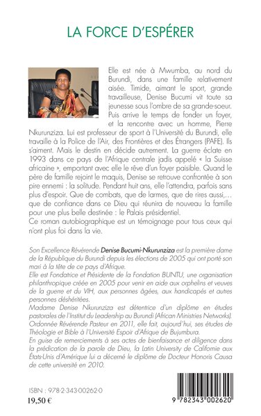 La force d'espérer, L'itinéraire de la Première Dame du Burundi (9782343002620-back-cover)