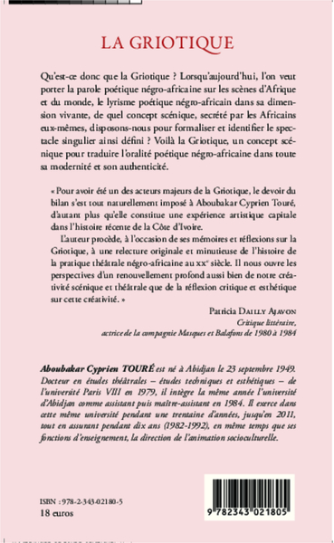 La Griotique, Mémoires et réflexions (9782343021805-back-cover)