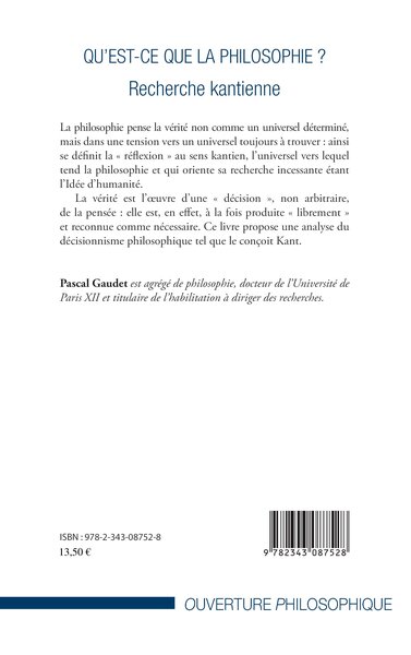 Qu'est-ce que la philosophie ?, Recherche kantienne (9782343087528-back-cover)