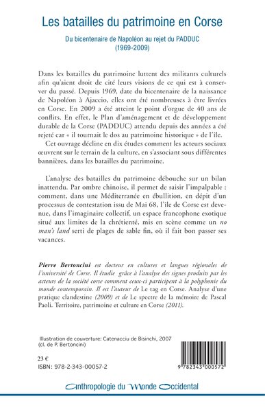 Les batailles du patrimoine en Corse, Du bicentenaire de Napoléon au rejet du PADDUC (1969-2009) (9782343000572-back-cover)