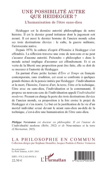 Une possibilité autre que Heidegger ?, L'humanisation de l'être sans-dieu (9782343094564-back-cover)