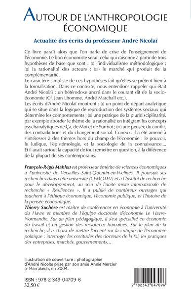 Autour de l'anthropologie économique, Actualité des écrits du professeur André Nicolaï (9782343047096-back-cover)