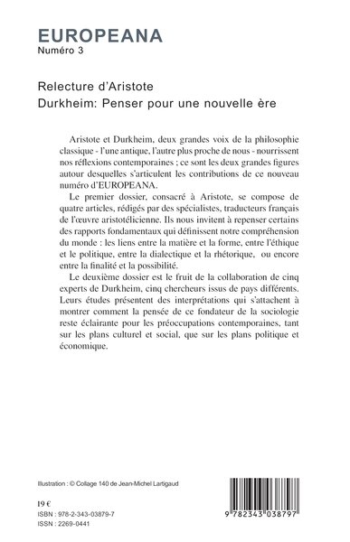 Europeana, Relecture d'Aristoste, Durkheim : penser une nouvelle ère (9782343038797-back-cover)