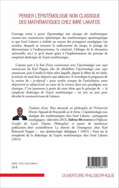 Penser l'épistémologie non classique des mathématiques chez Imré Lakatos (9782343098449-back-cover)