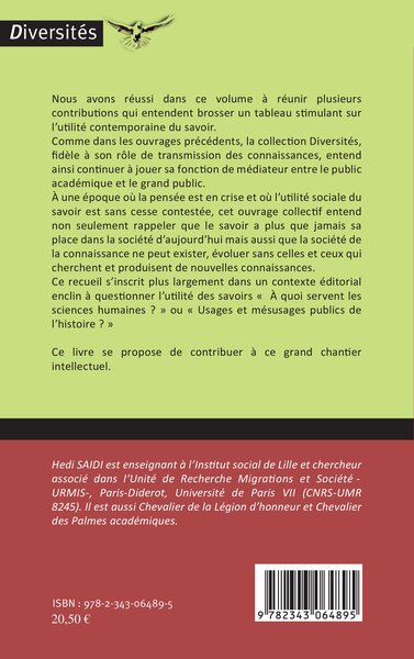 Savoirs critiques et recherches historiques, Pour quels usages ? (9782343064895-back-cover)