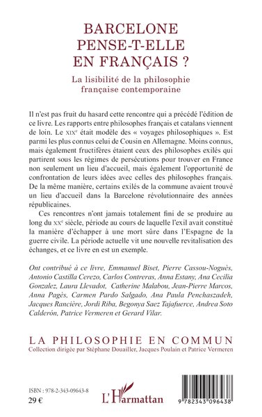 Barcelone pense-t-elle en français ?, La lisibilité de la philosophie française contemporaine (9782343096438-back-cover)
