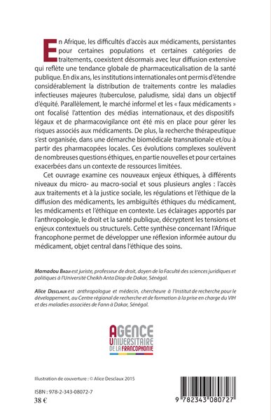 Nouveaux enjeux éthiques autour du médicament en Afrique, Analyses en anthropologie, droit et santé publique (9782343080727-back-cover)