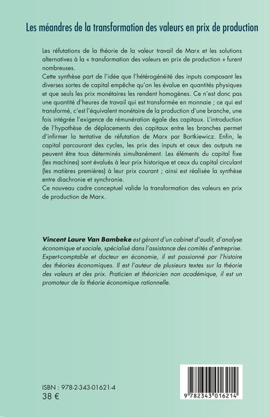 Les méandres de la transformation des valeurs en prix de production, Essai de théorie économique rationnelle (9782343016214-back-cover)