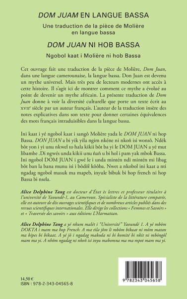 Dom Juan en langue bassa, Une traduction de la pièce de Molière - Dom Juan ni hob Bassa - Ngobol kaat i Molière ni hob Bassa (9782343045658-back-cover)
