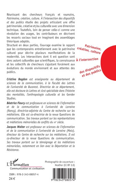 Patrimoine, création, culture, A l'intersection des dispositifs et des publics (9782343080574-back-cover)