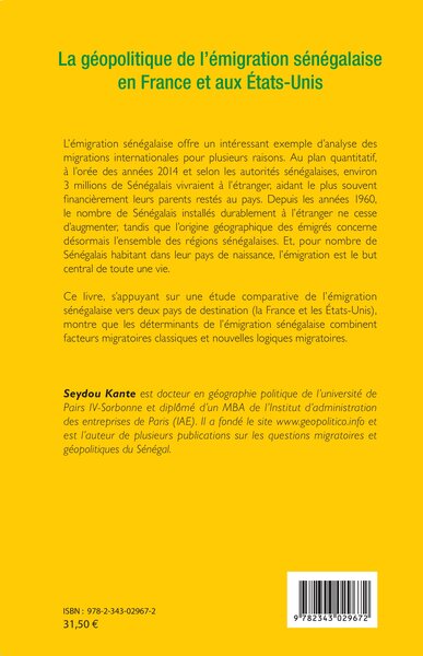 La géopolitique de l'émigration sénégalaise en France et aux Etat-Unis (9782343029672-back-cover)