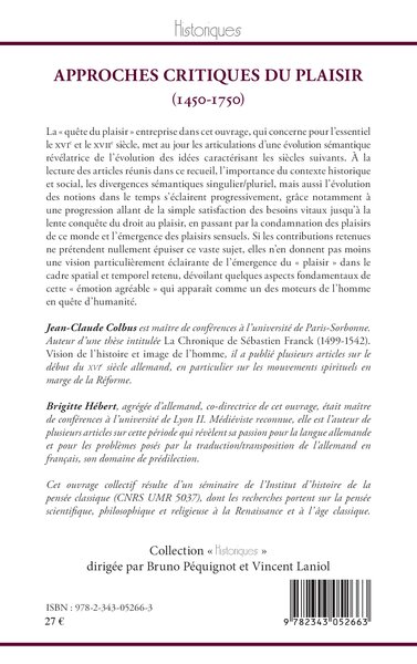 Approches critiques du plaisir (1450-1750) (9782343052663-back-cover)