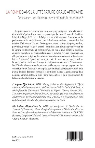 La femme dans la littérature orale africaine, Persistance des clichés ou perception de la modernité? (9782343074290-back-cover)