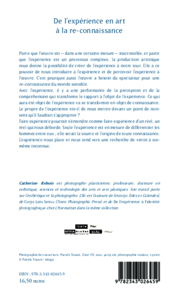 De l'expérience en art à la re-connaissance (9782343026459-back-cover)