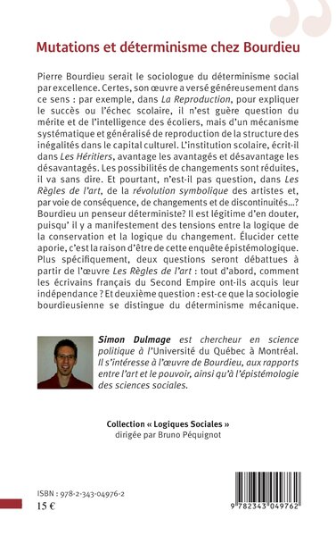 Mutations et déterminisme chez Bourdieu, Epistémologie de la sociologie de l'art de Bourdieu (9782343049762-back-cover)