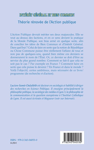 Intérêt général et bien commun, Théorie rénovée de l'Action publique (9782343040530-back-cover)