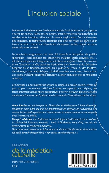 L'inclusion sociale, Les enjeux de la culture et de l'éducation (9782343056982-back-cover)