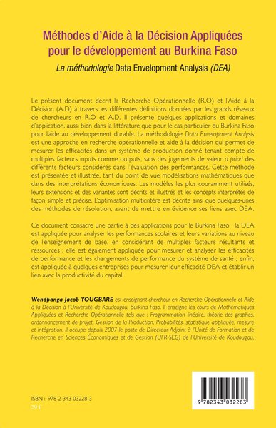 Méthodes d'Aide à la Décision Appliquées pour le développement au Burkina Faso, La méthodologie Data Envelopment Analysis (DEA) (9782343032283-back-cover)