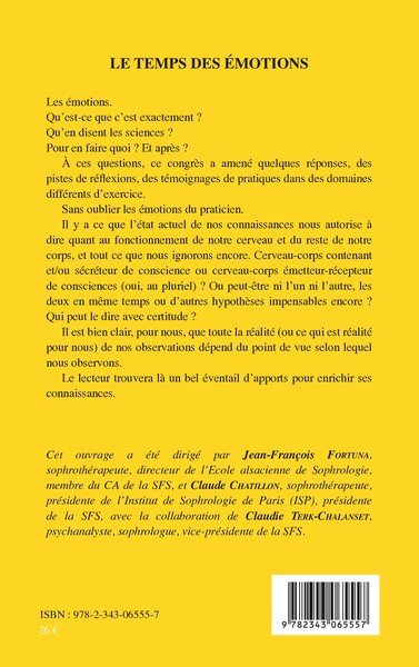 Le temps des émotions, XXXXVIIe Congrès de la Société Française de Sophrologie (9782343065557-back-cover)