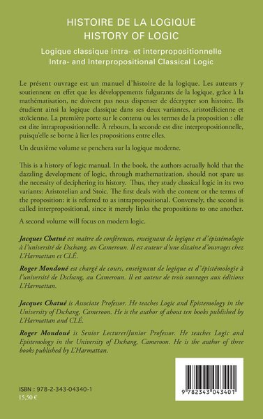 Histoire de la logique / History of logic, Logique classique intra- et interpropositionnelle / Intra- and Interpropositional Cla (9782343043401-back-cover)