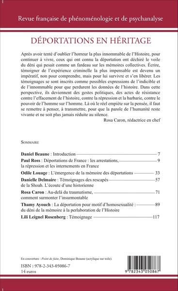 Déportations en héritage, Actes de la journée d'études sous la présidence de M.-J. Chombart de Lauwe (9782343050867-back-cover)