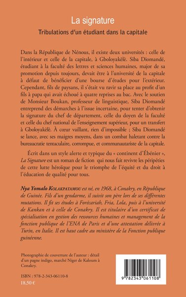 La signature. Tribulations d'un étudiant dans la capitale (9782343061108-back-cover)