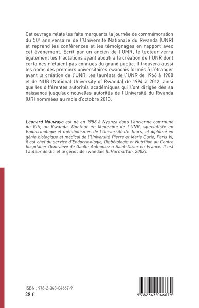 Une nouvelle page de la nouvelle université rwandaise, De Georges-Henri Lévesque à Mike O'Neil (9782343046679-back-cover)